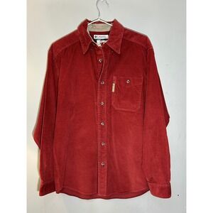 Columbia Mens Small Red Corduroy Long Sleeve Button Down Shirt Pocket Outdoor